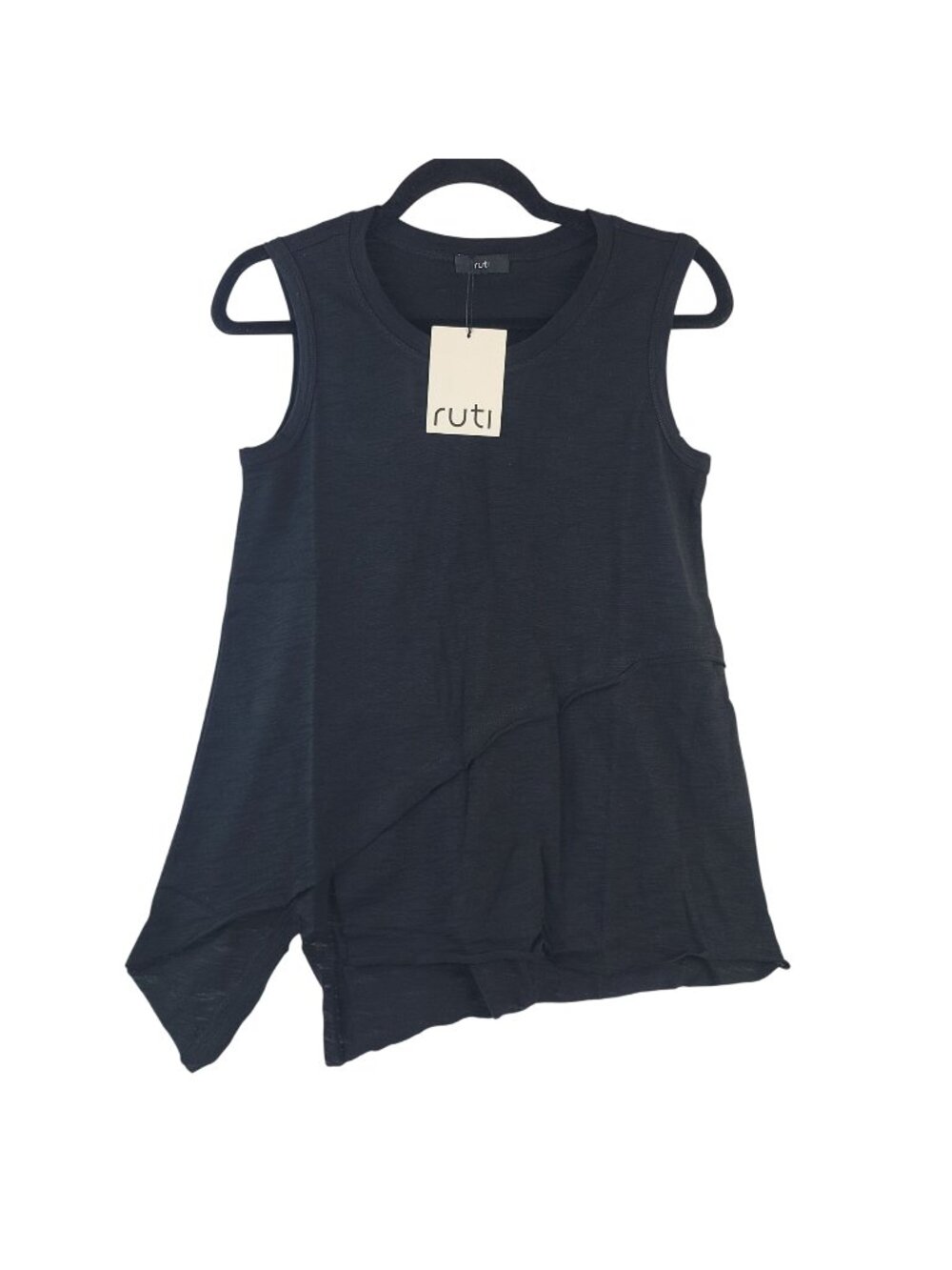 NEW Ruti Inner Glow Asymmetric Tank Top Black Cotton Sleeveless Womens Size S